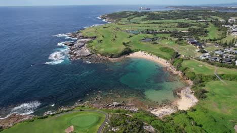 idyllic seascape of little bay beach in sydney, new south wales, australia - aerial shot