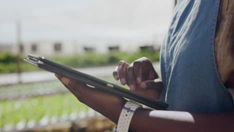 farmer using a tablet in a greenhouse