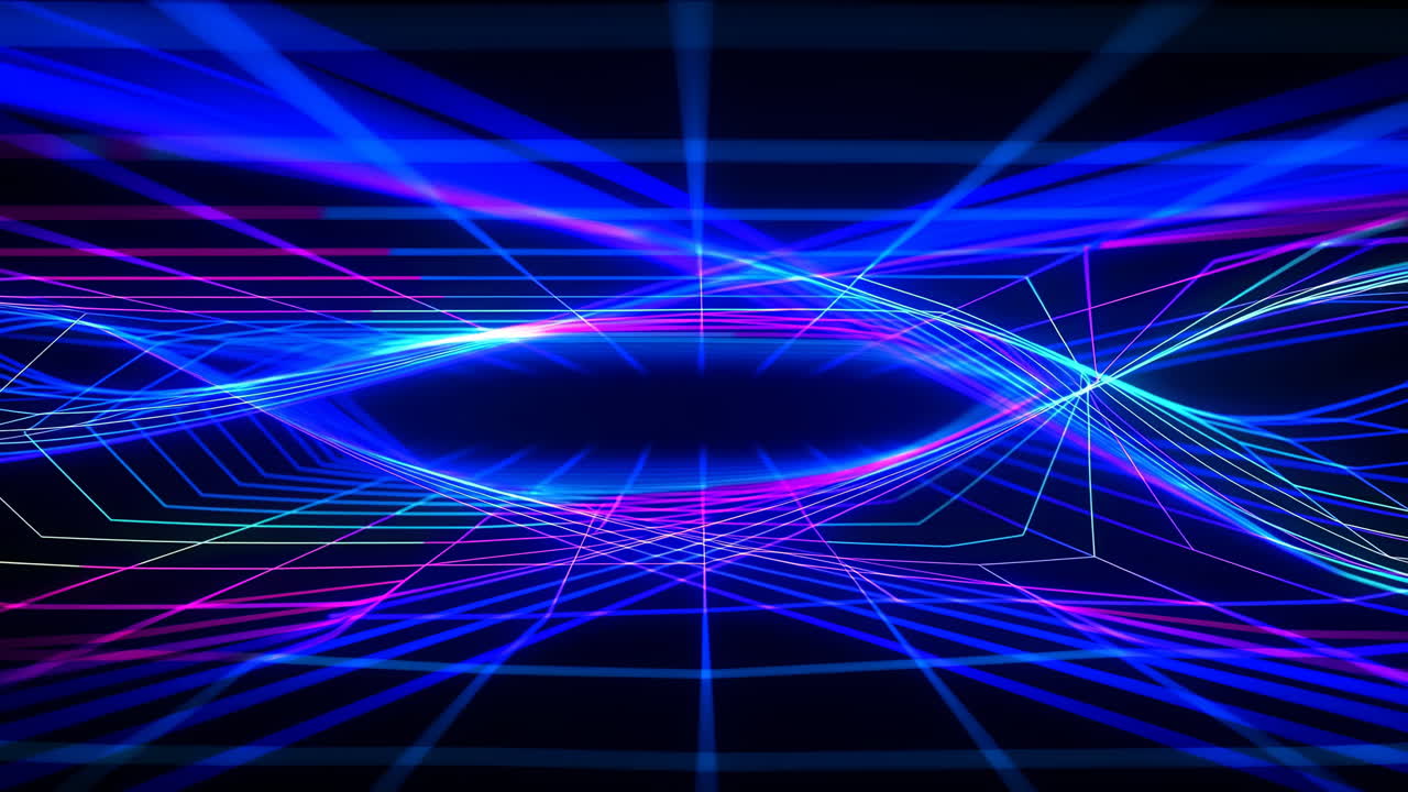 Abstract Blue and Pink Neon Grid Tunnel Loop