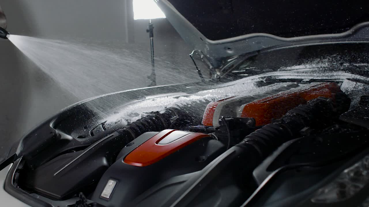 Cleaning a Car Engine with Foam