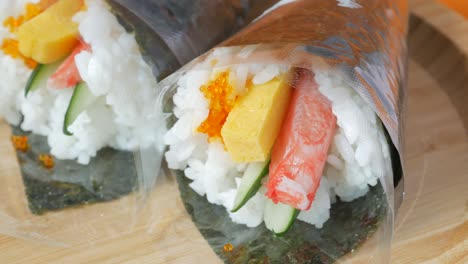 close-up of temaki sushi