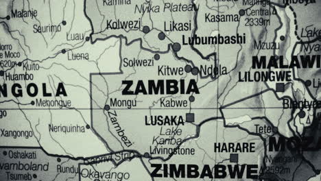 a detailed map of southern africa, highlighting countries like zambia, zimbabwe, and malawi, along with major cities