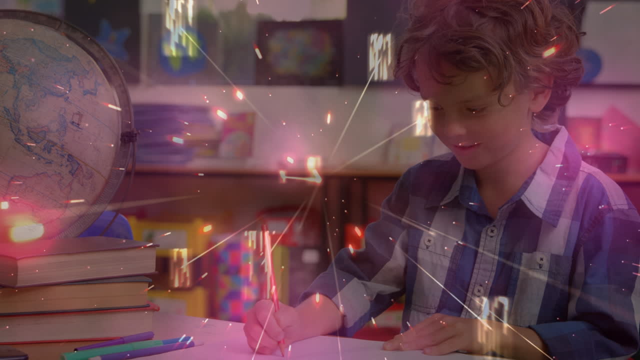 카우카스족 학년 학생에 대한 빛의 흔적과 모양의 애니메이션