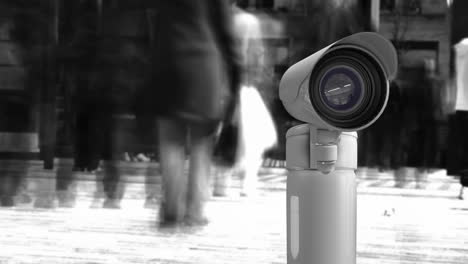 people walking and surveillance camera