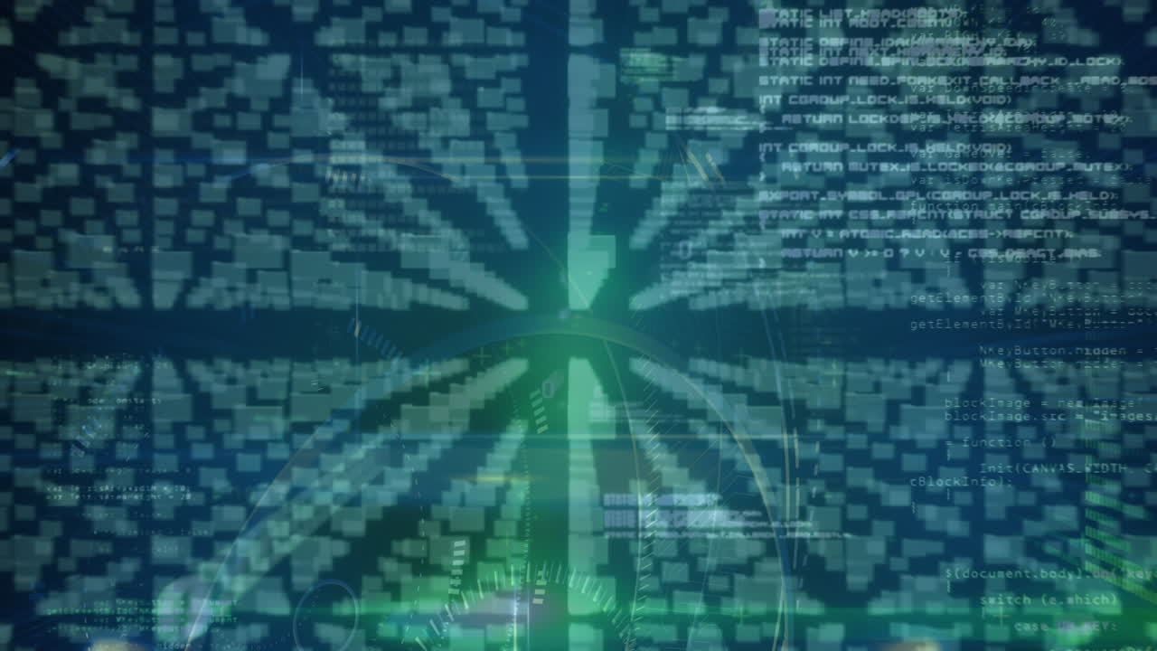 Animation of data processing and folders with online security padlock in background