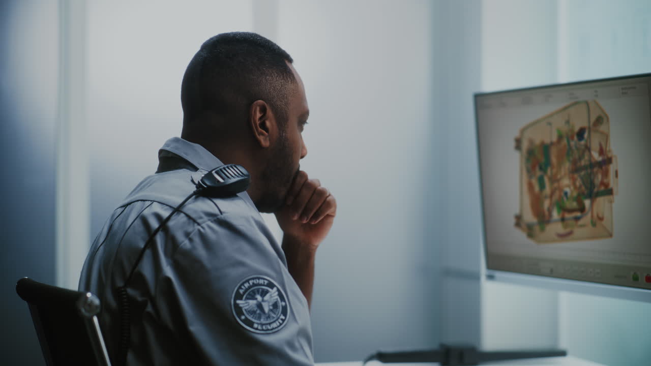 Airport Security Officer Reviewing X-Ray Scan