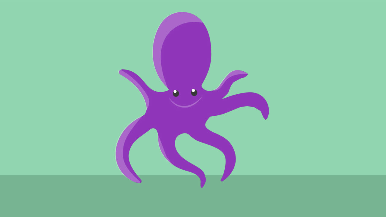 animación del ícono del pulpo púrpura sobre un fondo verde negro