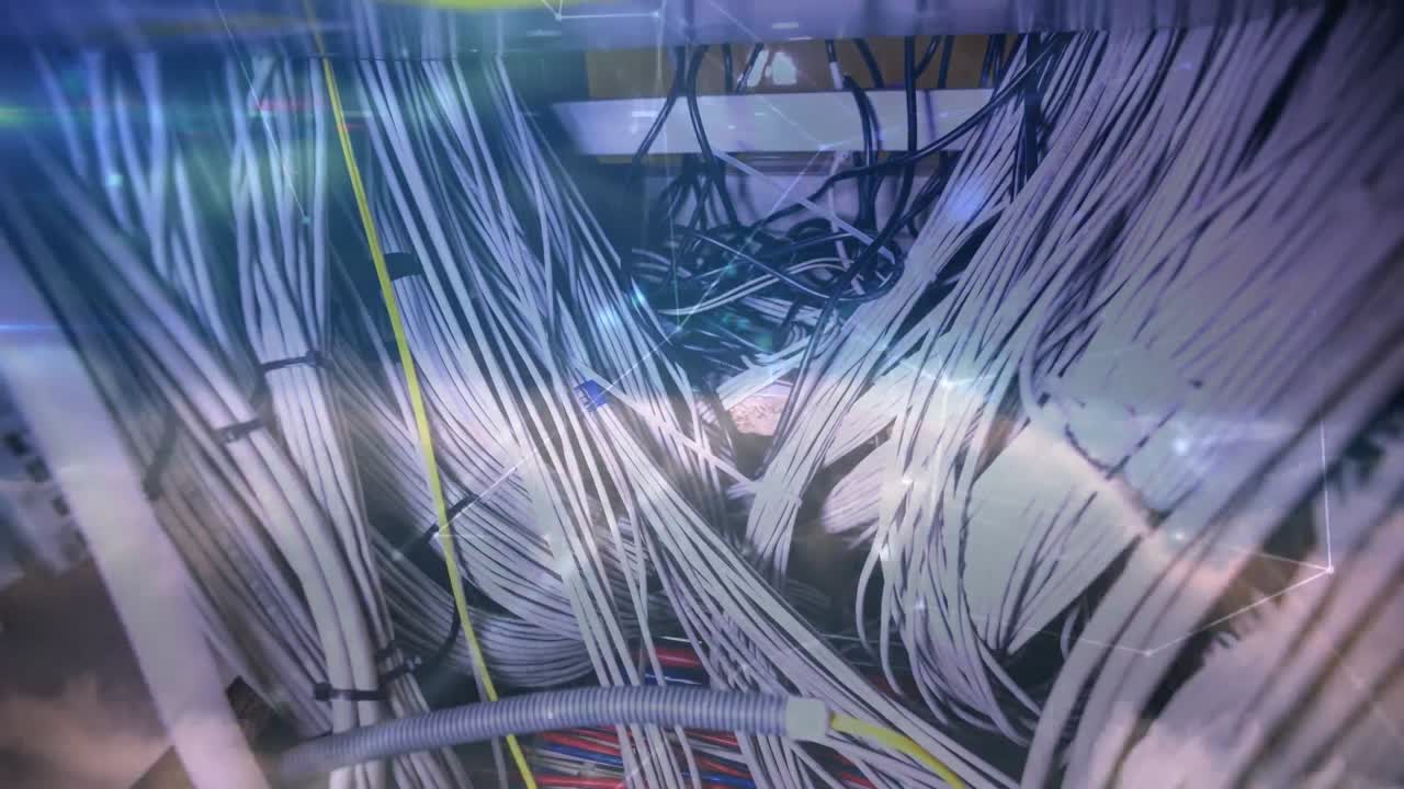 animación de la red de conexiones a través del hardware del servidor informático