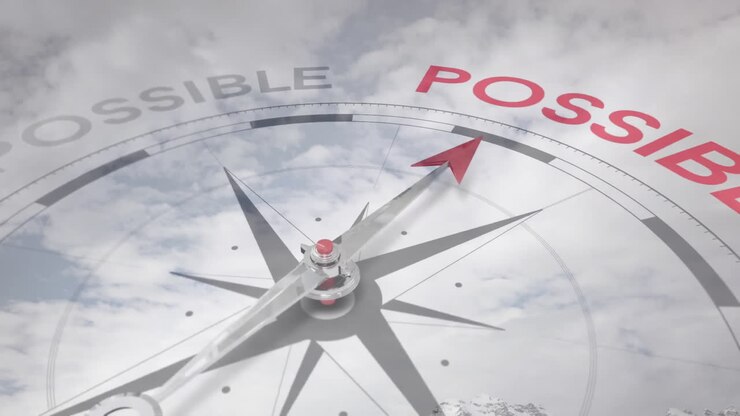 Animation of compass moving over blue sky and clouds