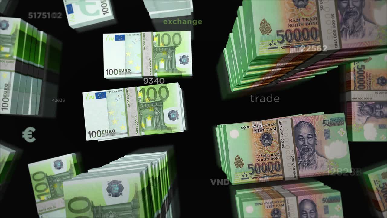 유로와 베트남 돈 화폐 교환 루프 애니메이션