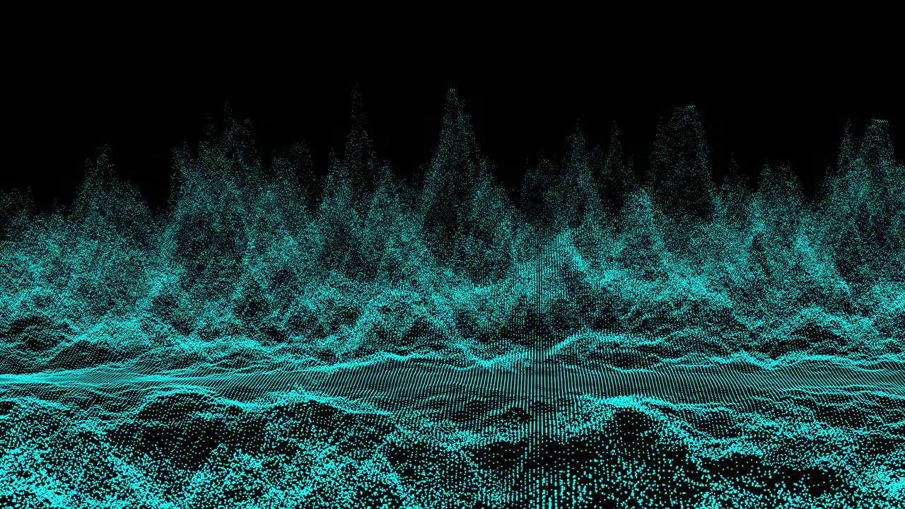 4K Abstract dark background with moving loop and flicker particles.Motion graphic Backdrop of ball dot Animation of seamless.Digital blue-green color wave light loopable. Beautiful footage video.