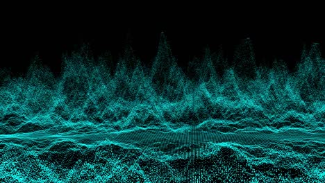 4k fondo oscuro abstracto con bucle en movimiento y partículas parpadeantes. fondo gráfico de movimiento de animación de punto de bola de sin costura. digital onda de color azul-verde luz loopable. hermoso video de imágenes.
