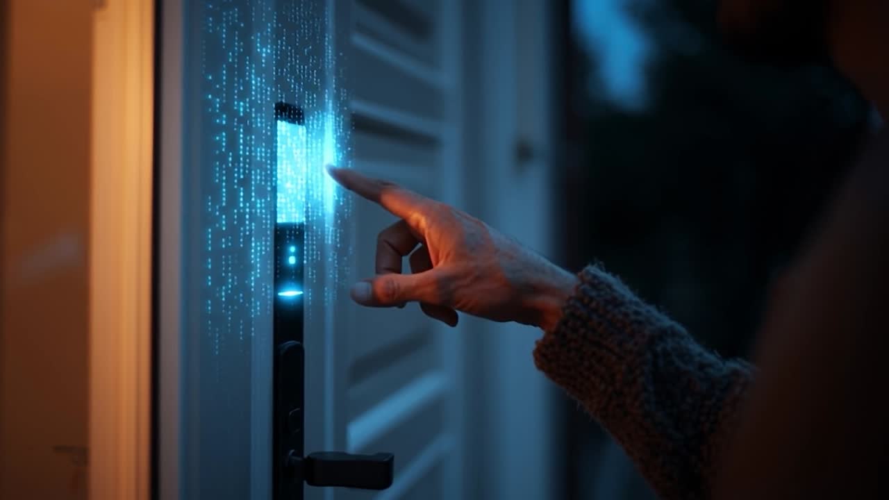 Person interacting with smart doorbell in the evening hours