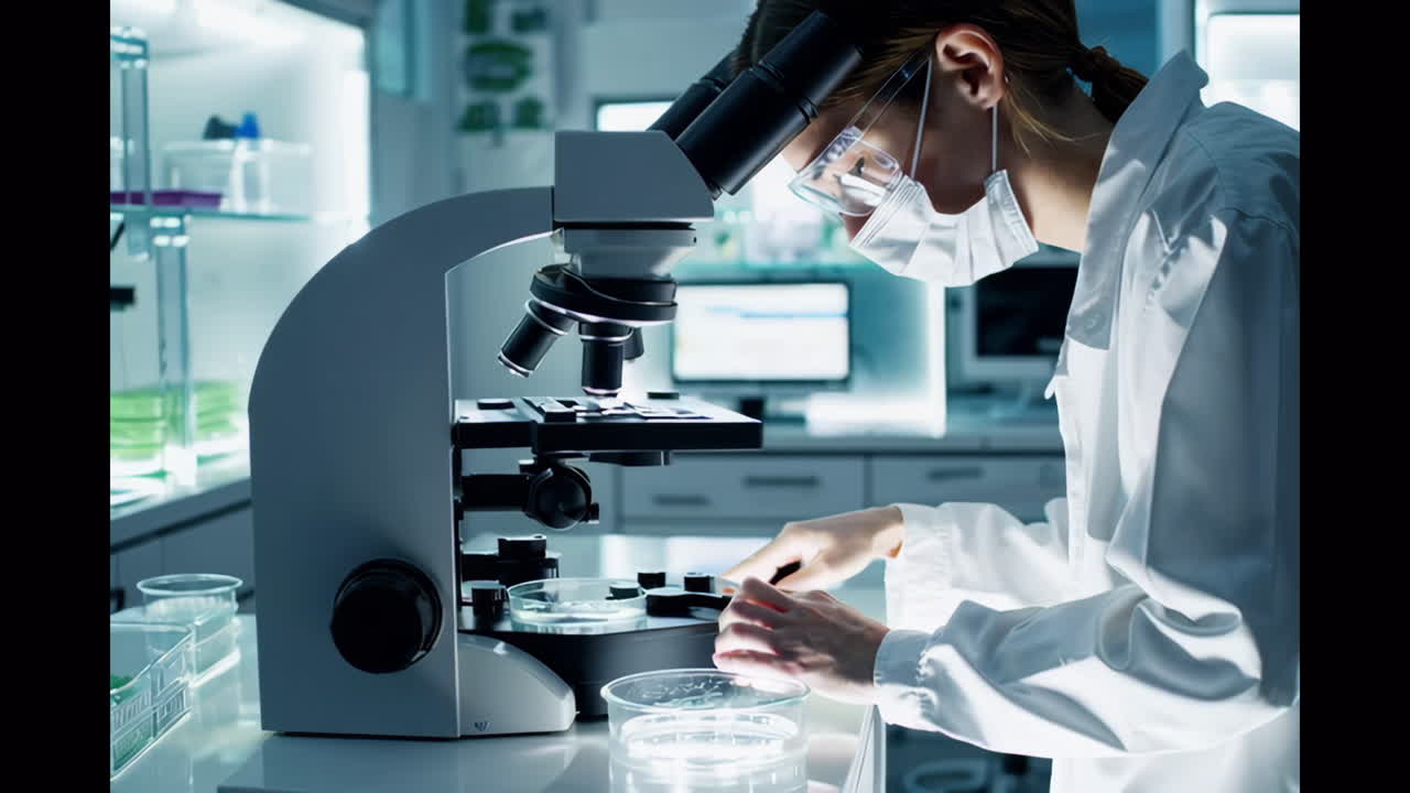 Scientist Working with Microscope in Laboratory
