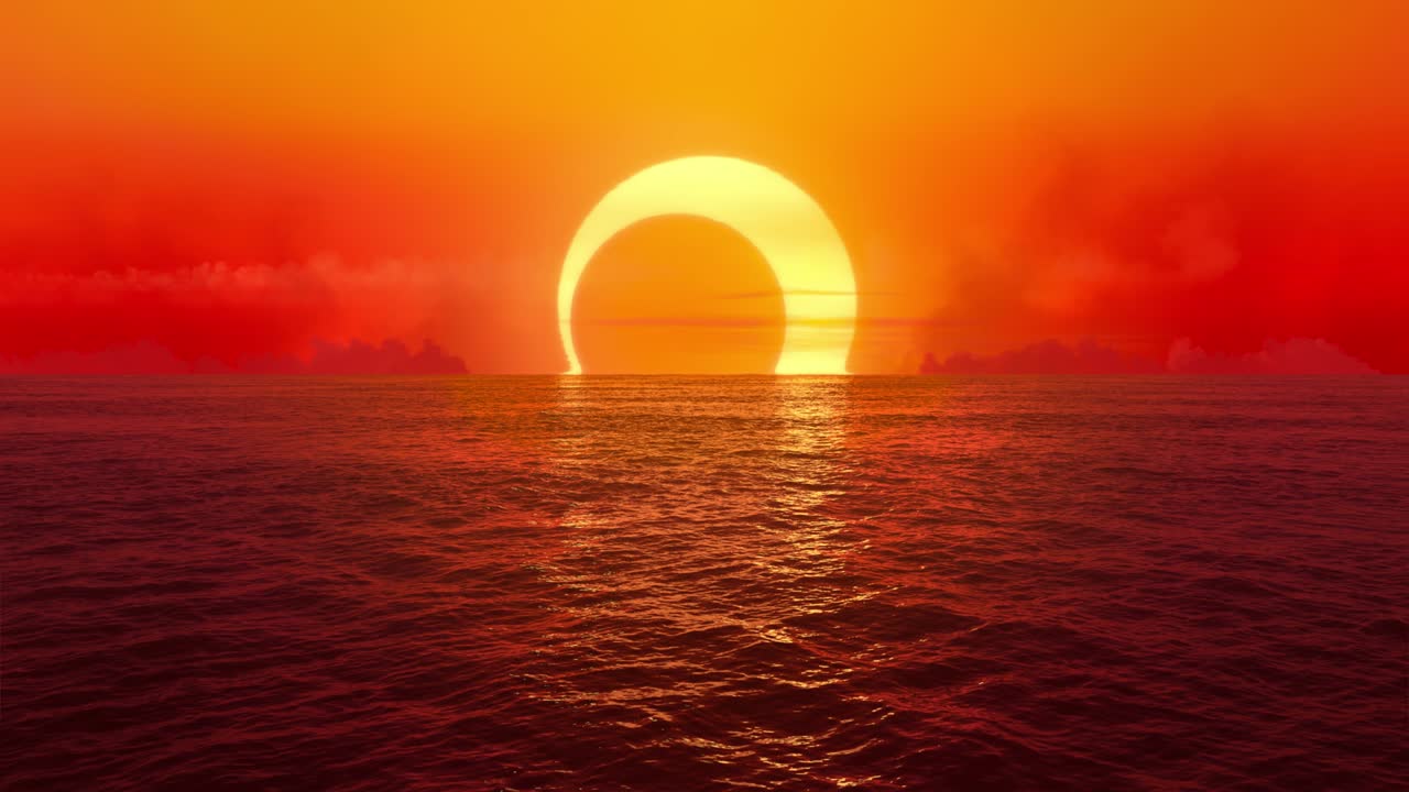 일몰과 일식은 원활하게 인 바다를 가로지르고 있습니다.