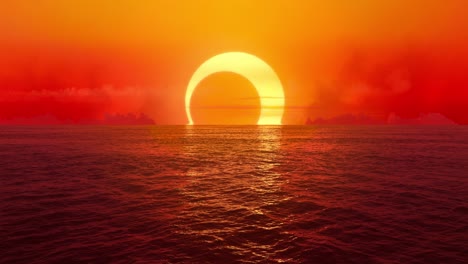 sunset and solar eclipse over seamlessly looped ocean.