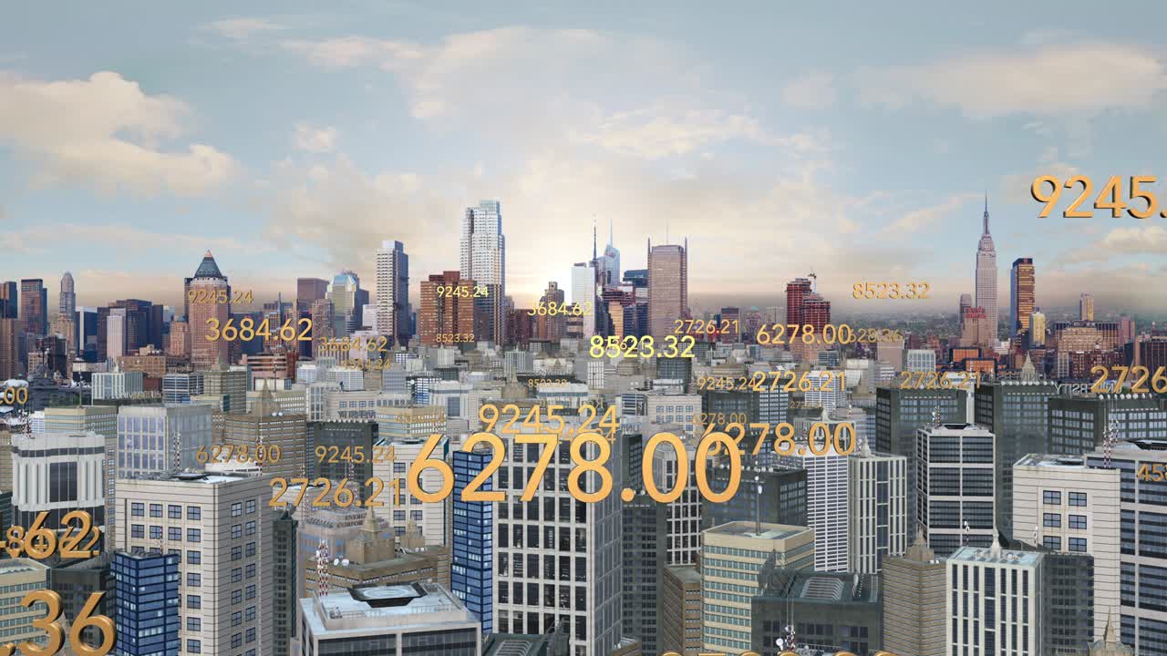 Flying Numbers All Over The Metropolitan City - Timelapse