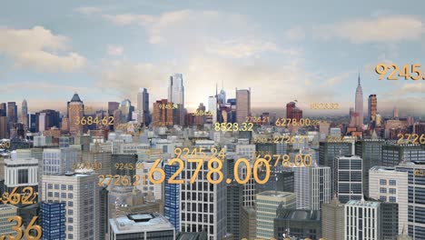 flying numbers all over the metropolitan city - timelapse