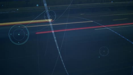 animación de la red de conexiones sobre el paisaje urbano