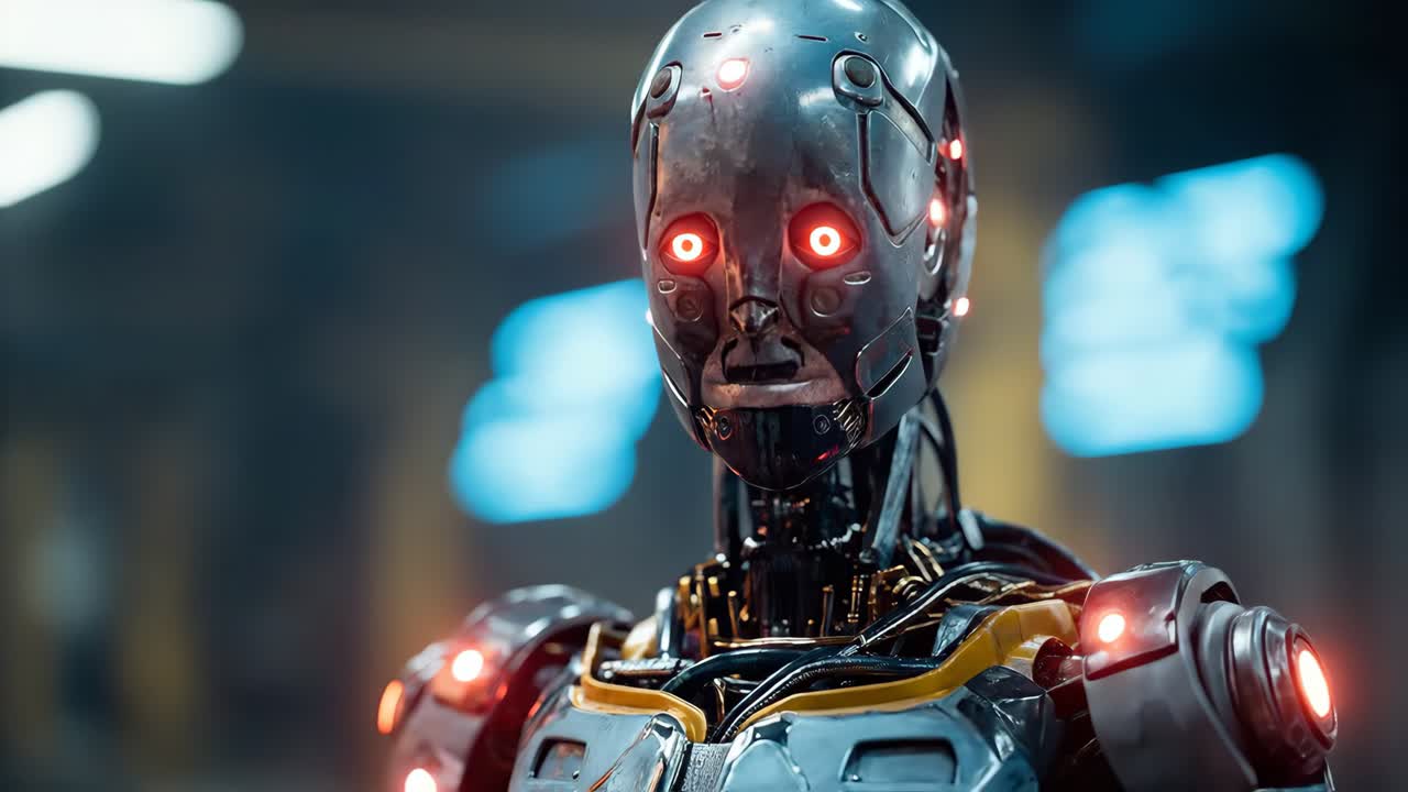 testa di robot futuristica con luci brillanti