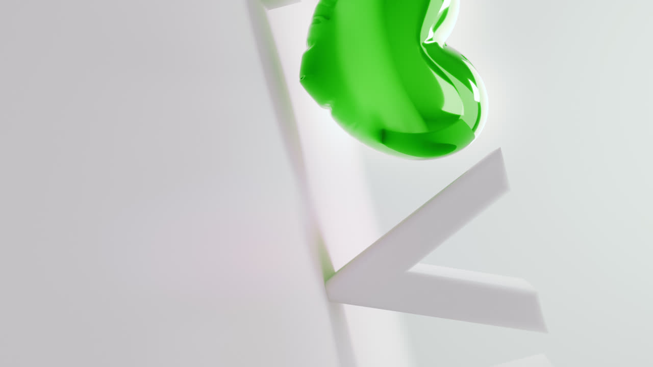 White love letters sign with the green heart instead of "O" letter