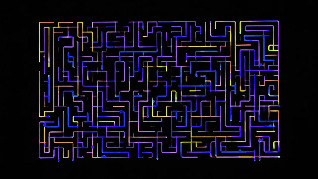 Animazione labirinto digitale astratto con linee neon luminose