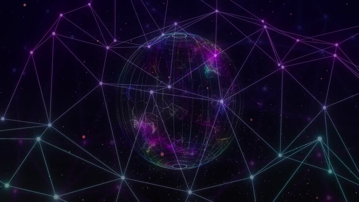 Animation of network of connections with glowing nodes over black background