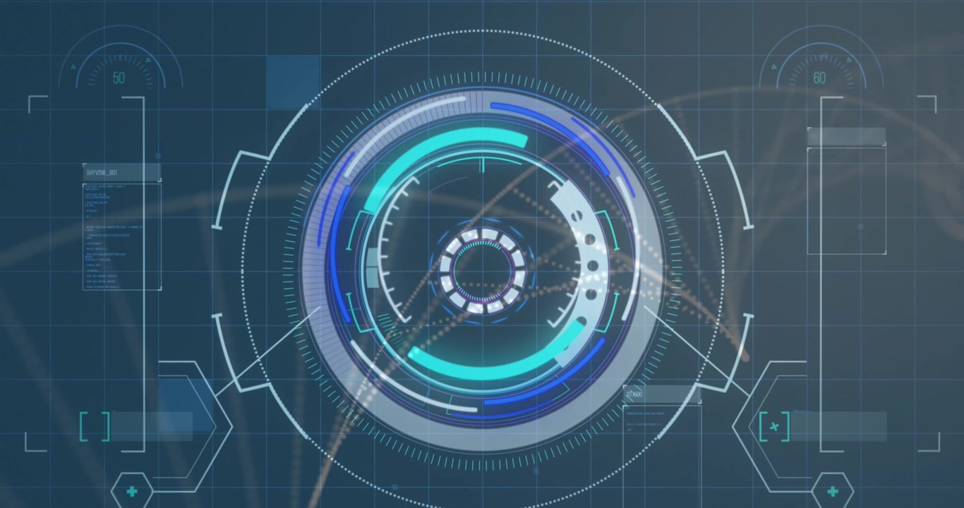 Animation of data processing over scope scanning on dark background