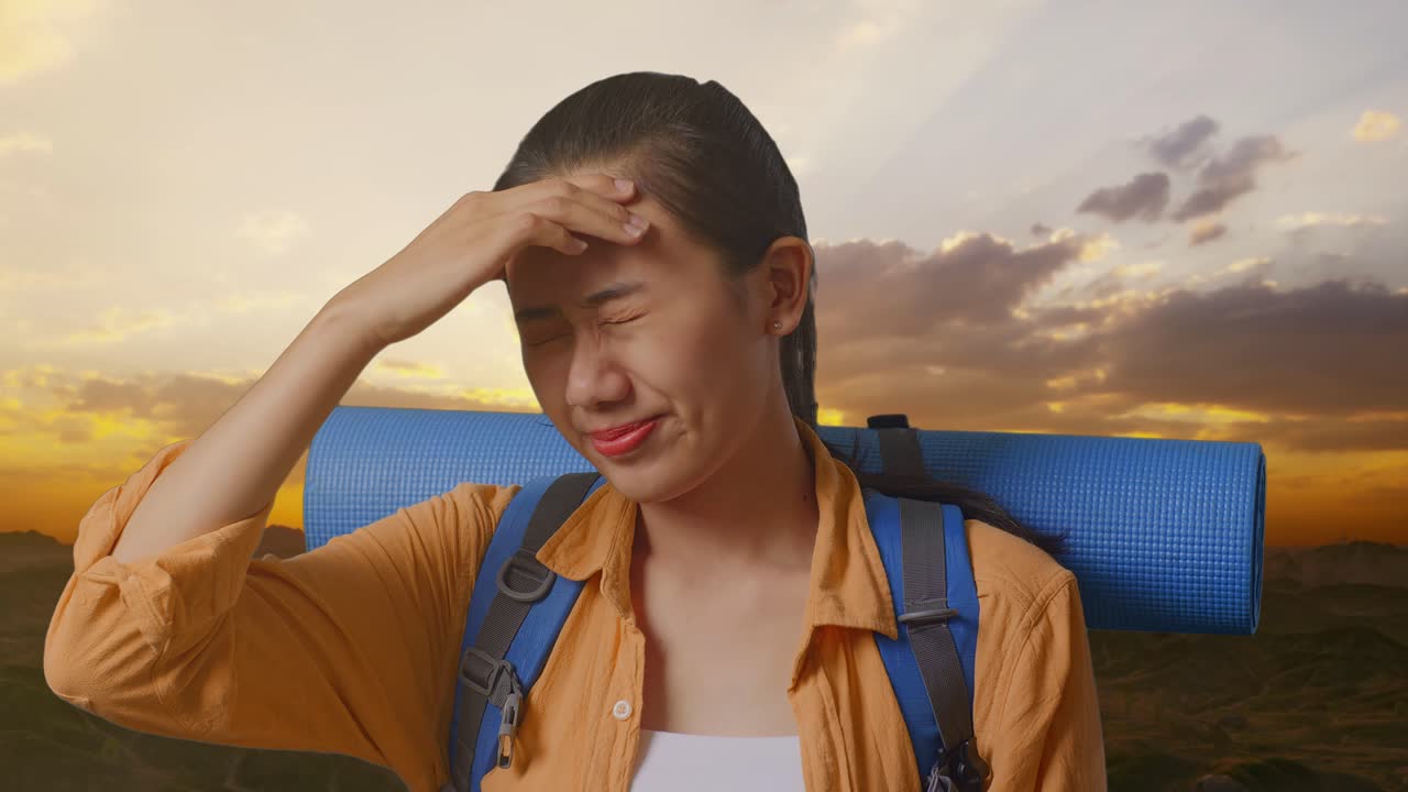Woman with a Headache on a Hike