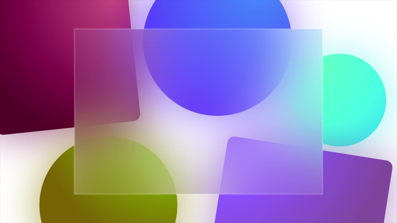 Crystal clear blurred glass panel overlay with background animated moving colourful circle and square shapes dynamic motion titles visual effects abstract flowing modern design blue maroon teal purple