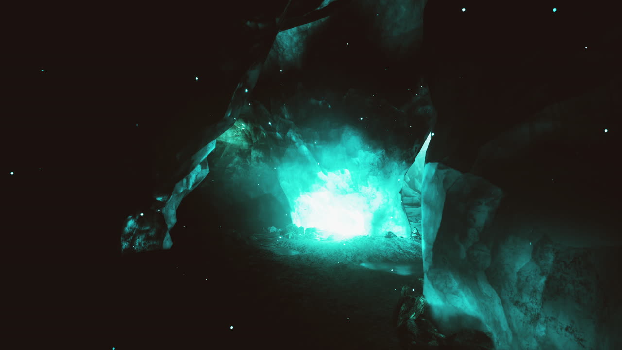 어두운 동굴에서 빛나는 마법의 크리스탈