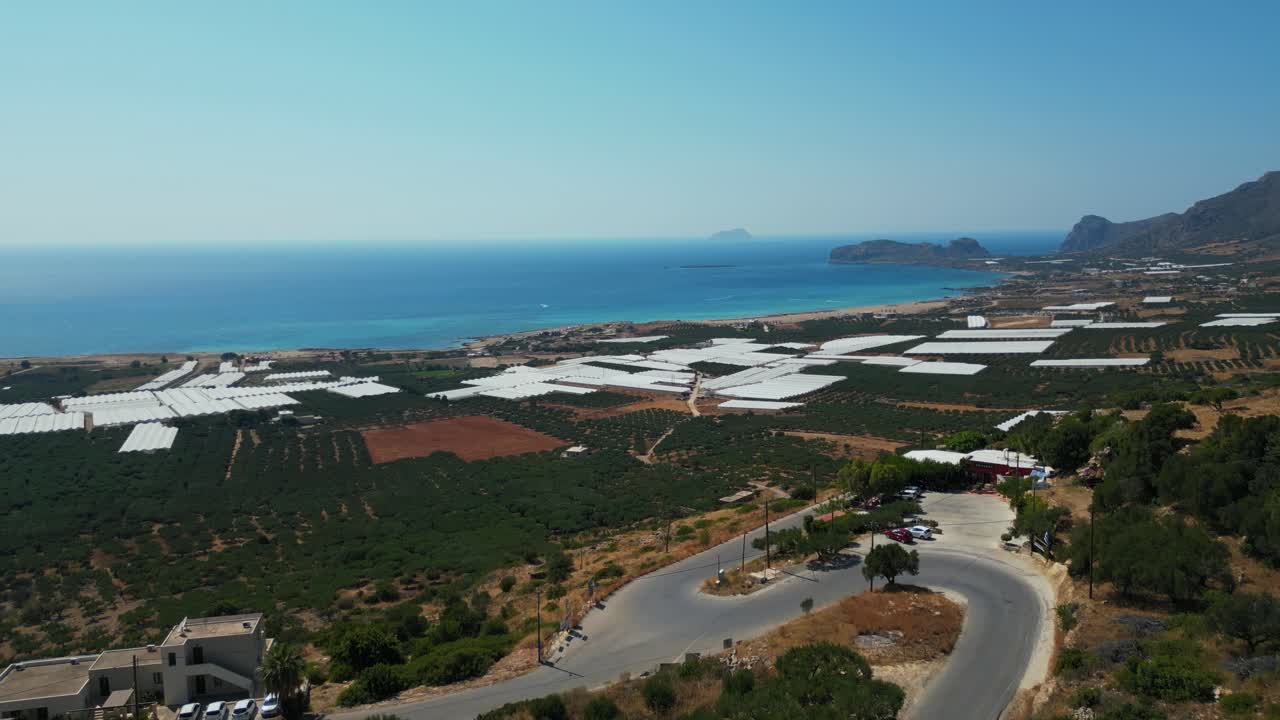 Agricultural Landscapes Overlooking Falasarna Beach In Chania, Crete Island, Greece. Aerial Drone Shot