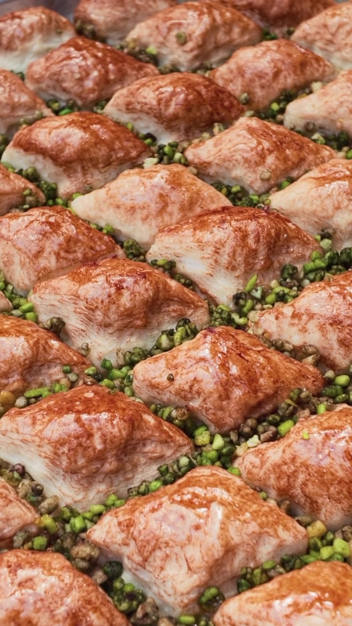 Dolce tradizionale Baklava appena sfornato con pistacchi