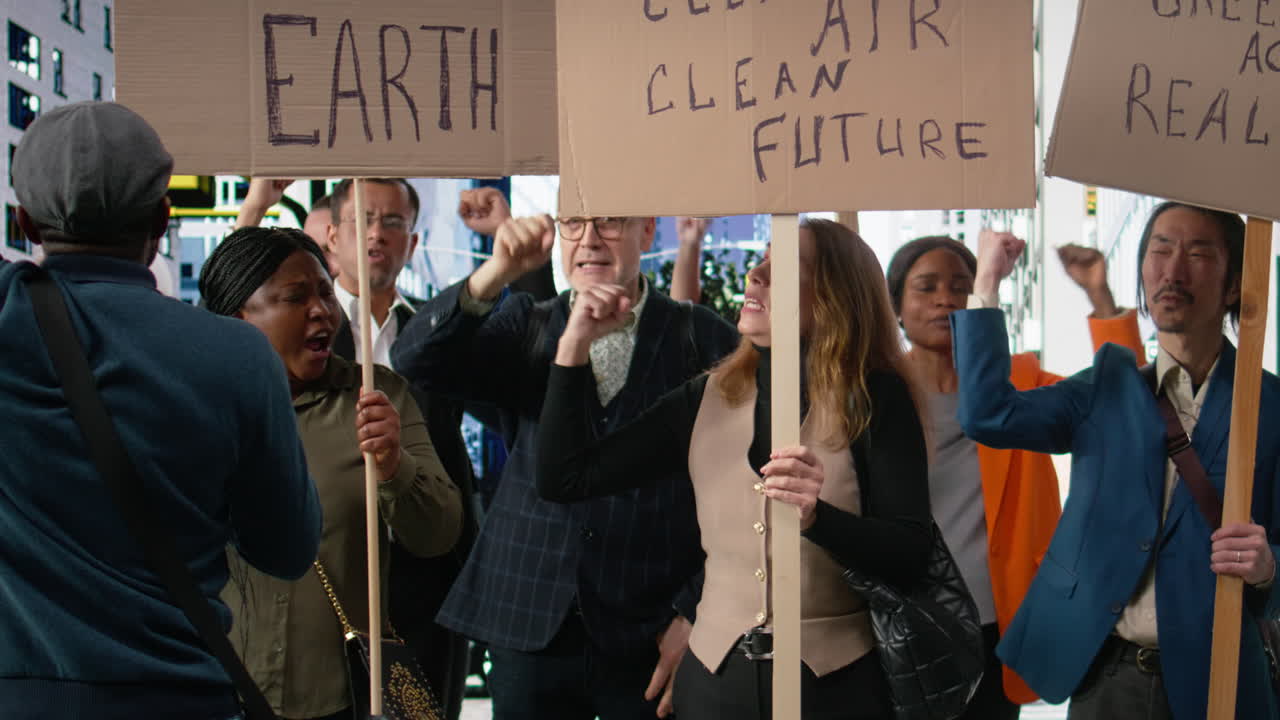 Group of activists and protestors attend climate strike and manifestation