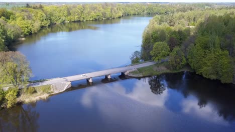 bridge over a lake aerial shot