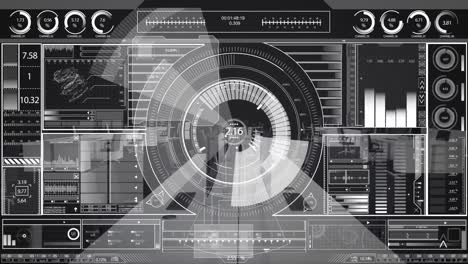 animation of scope scanning and data processing on grey screen