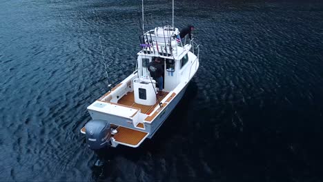 Aerial-view-of-a-parker-boat-at-san-Clemente-island