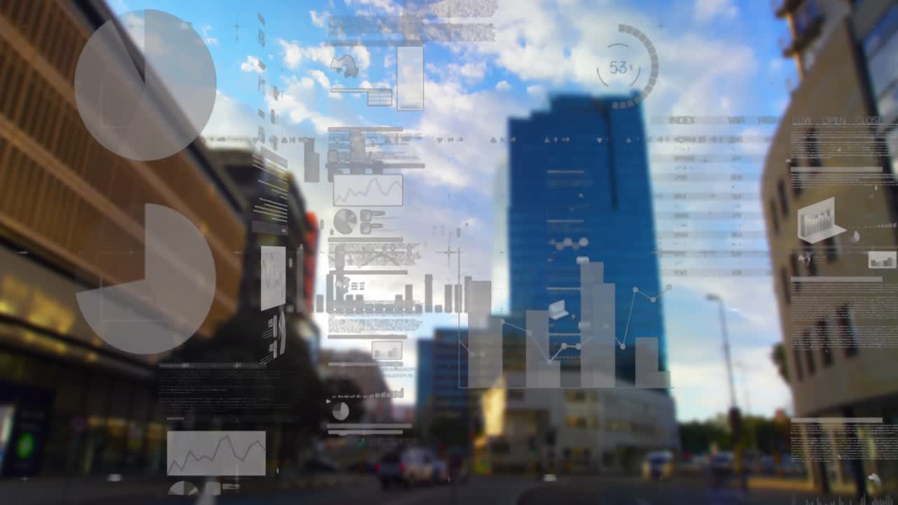 도시 풍경 위의 통계 처리의 애니메이션