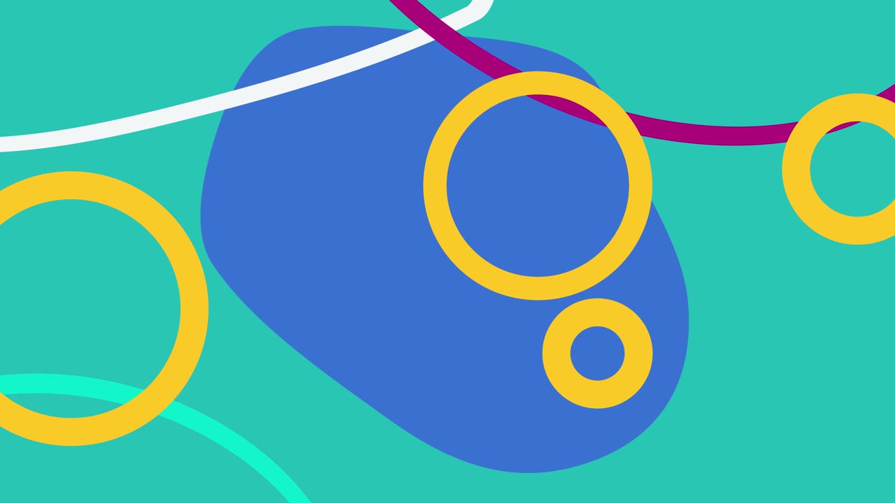 Abstract Motion Graphics Background with Colorful Circles and Wavy Lines