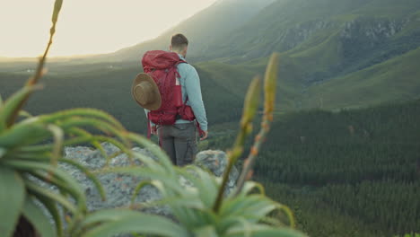 travel, view and a man hiking in the mountains