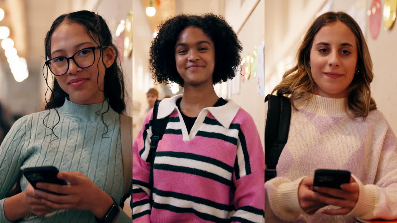 Collage of Smiling Students in School Hallway