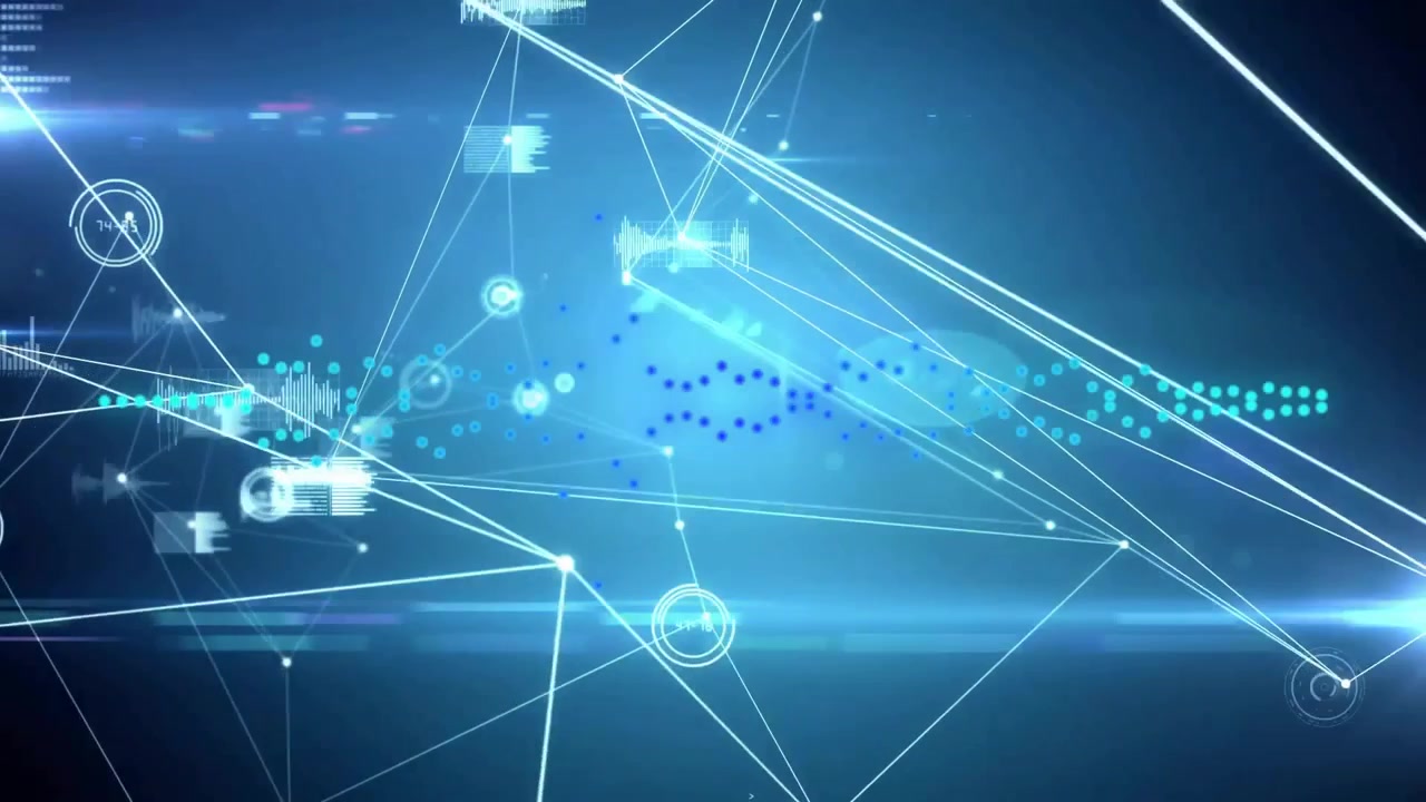 On launch glowing nodes and waveform animating with lines linking, forming expanding data network