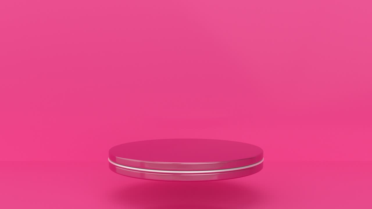 빈 분홍색 포디움, 최소한의 추상적인 분홍색 배경, 상업용 화장품의 고급스러운 디자인 테마, 올라와 내려가는, 4k에서 3d 애니메이션