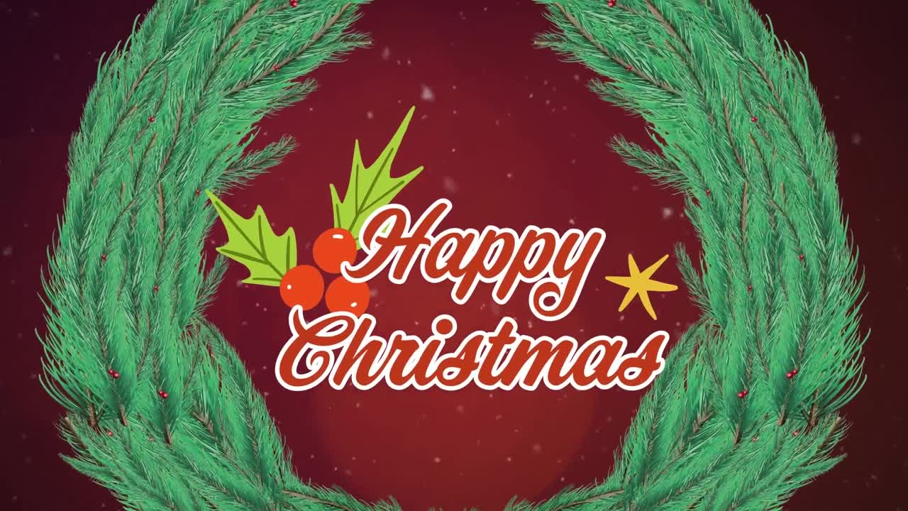 해피 크리스마스 텍스트 위에 내리는 눈의 애니메이션