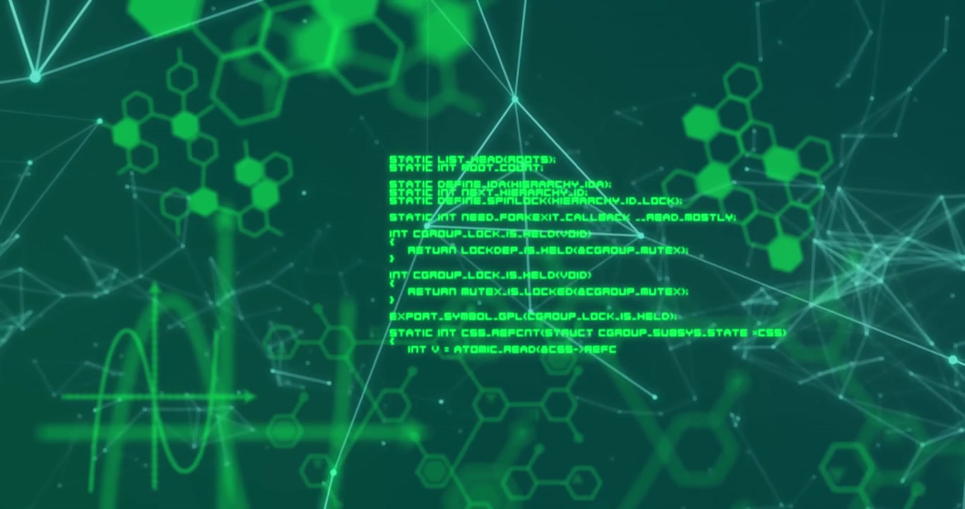 Animation of data processing and shapes on black background