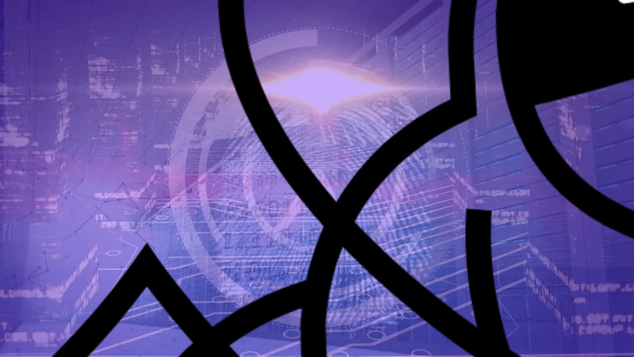 파란색 배경 위의 데이터 처리 및 모양의 애니메이션