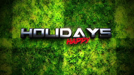 happy holidays cartoon text on green grass