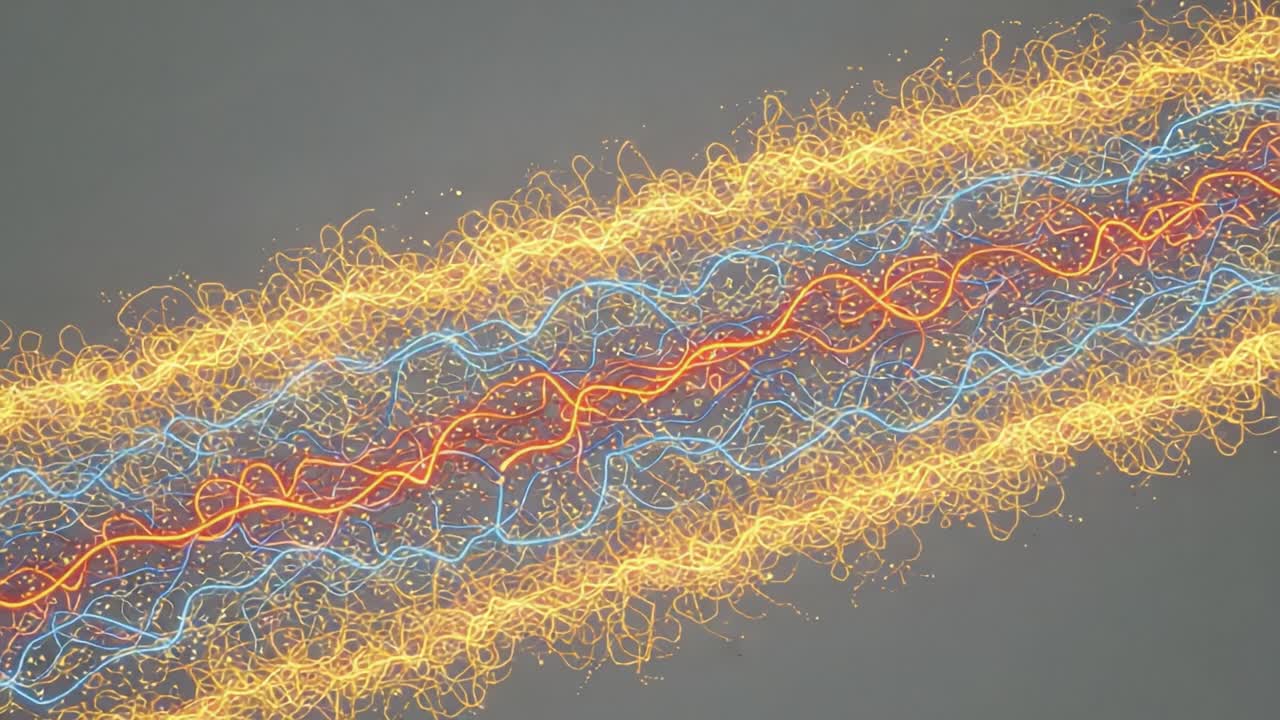 Vibrant Waves of Light: A Mesmerizing Display of Colorful Energy Flowing in Waves of Red, Blue, and Yellow Against a Subtle Gray Background