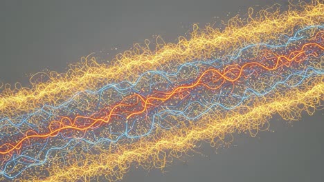 vibrant waves of light: a mesmerizing display of colorful energy flowing in waves of red, blue, and yellow against a subtle gray background