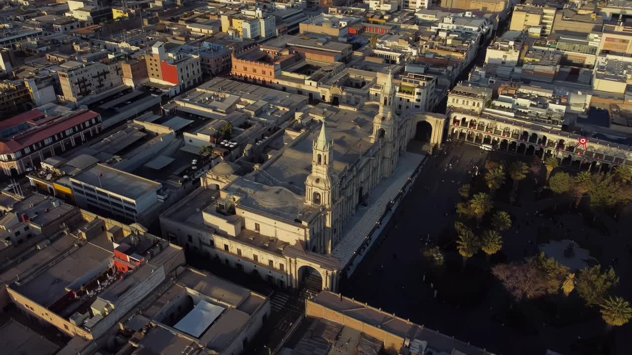 Peru Arequipa cathedral South America colonial-era capital, aerial drone